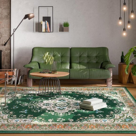 Amazon.com: Area Rug 4x6 ft Rectangle Carpet, Bohemian Style  New 4x6 Washable Area Rug, Non-Slip Green Floral Rug for Home or Office Decor